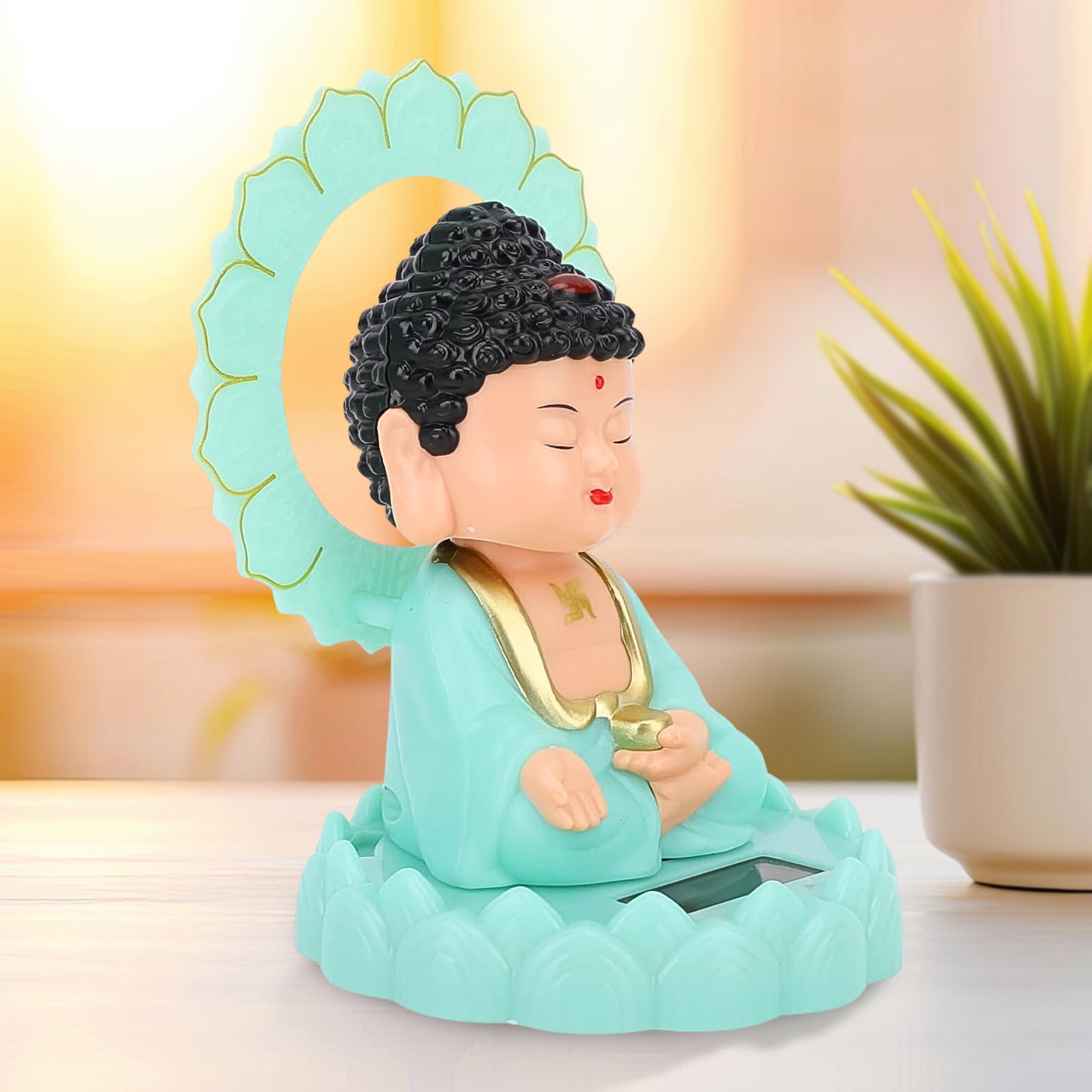 Solar Powered Moving Head Sitting Action Buddha Statue