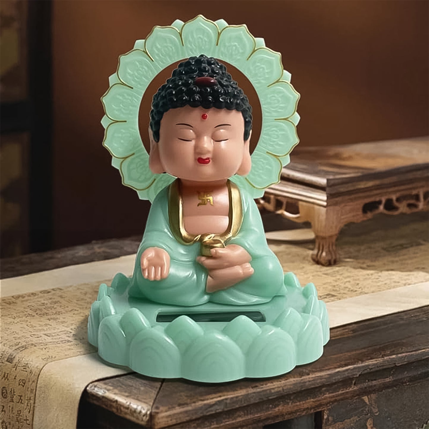 Solar Powered Moving Head Sitting Action Buddha Statue
